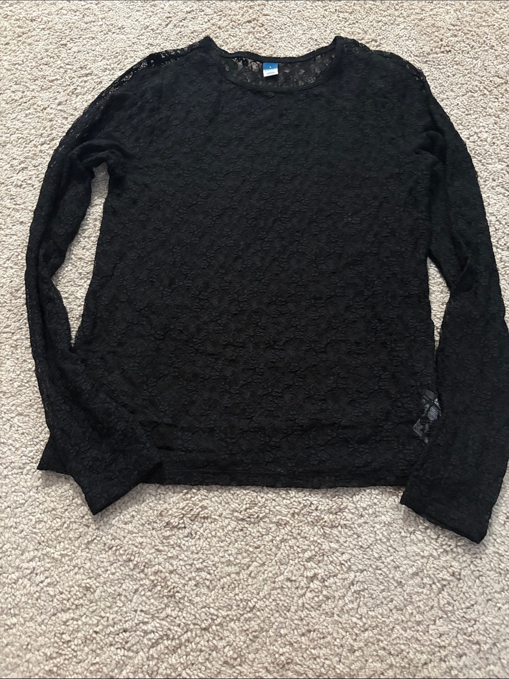 Black Lace Long-Sleeve Crewneck Top - Women